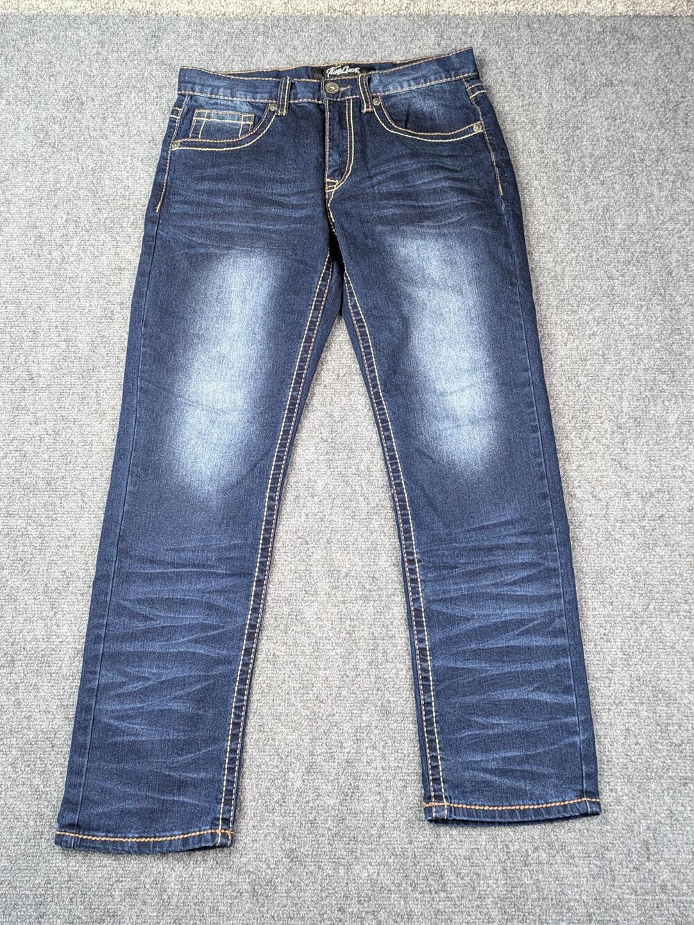 True Luck Jeans Mens 30x30 Blue Straight Whiskered Whip Stitch Embroidered